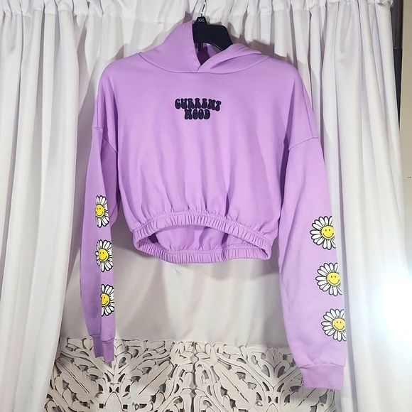 Faded Rose Tops - Puff Vinal Current Mood Sunflower purple croptop hoodie size large